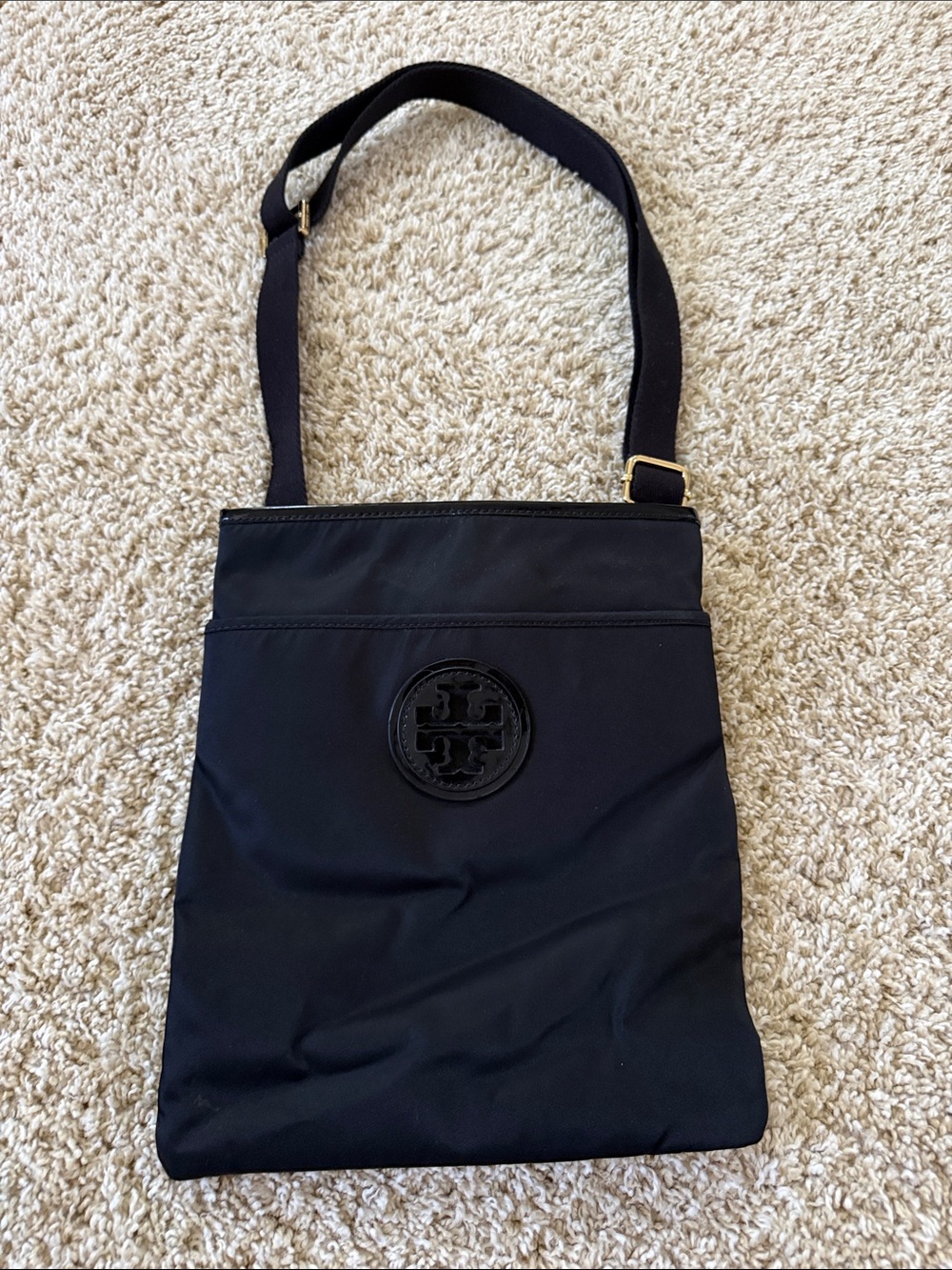 Tory Burch Black Nylon Crossbody with Logo Medallion and Adjustable Strap